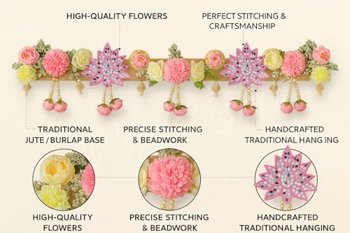 Image of Divyakosh Artificial Flower Toran for Door Decoration 40 Inch | Premium Decorative Toran for Home, Mandir, Entrance | Wedding & Festival Decor - Bandanwar Toran with Artificial Flowers