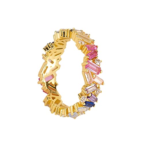 Anillos Plata de Ley Mujer, Anillos para Mujer Anillo Mujer Oro Elegante Irregular Rectangular Cubic Zirconia Colorido Talla 17