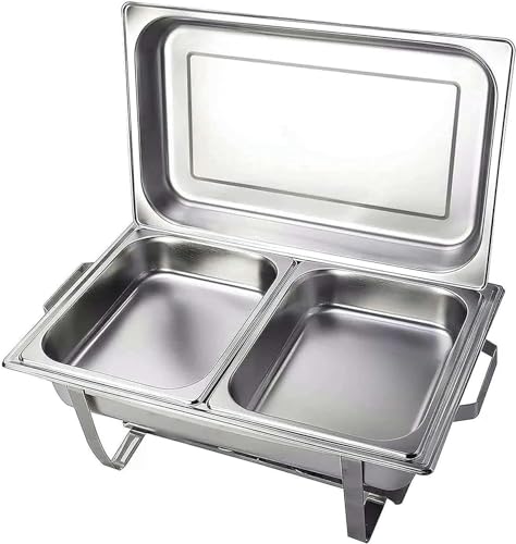 Calentador de Alimentos Comercial de 9 l, de Acero Inoxidable, con Bandeja, Bandeja de Agua, Tapa, Marco y depósito de Combustible, Ideal para Cocina, Fiestas, cenas y bufés. Olla Triple (OL