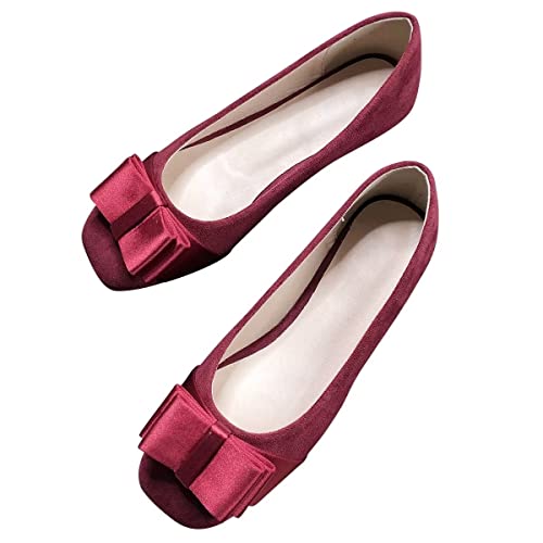 Hee grand Bowknot Flats for Women Square Toe Ballet Shoes Casual Flats Comfortable Slip-On Loafers