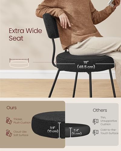 Image of VASAGLE Boucle Dining Chairs Set of 4, Upholstered Kitchen Dining Room Chairs with Curved Backrest and Steel Frame, Modern Mid Century, Round, for Vanity, Living Room, Ink Black UKDC110B14