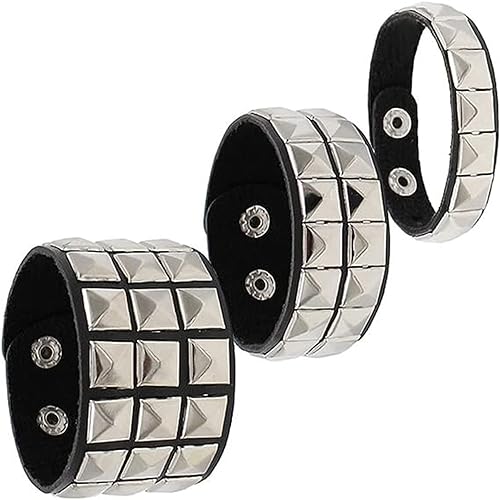 Set de 3 Pulseras Punk de Cuero Estilo 80s miniatura 1