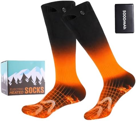 Heated Socks for Men Women - CYFJKG 2 * 5000mAh Rechargeable Battery Electric Socks with 4 Adjustable Heat Settings, Heated Hunting Sock Winter Heated Ski Sock for Cycling/Camping/Fishing/Hiking