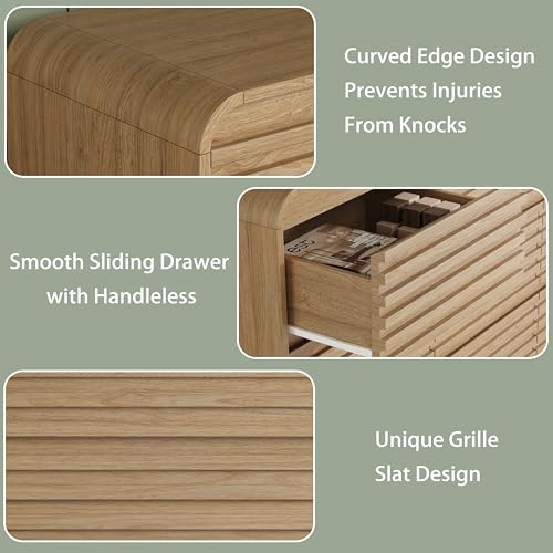 Image of 9 Drawer Dresser for Bedroom,59 inch Wide Fluted Dresser with Curved Edge and Ergonomic Handleless, Large Wooden Clothes Storage Organizer, Modern Chest of Drawers for Closet, Living Room, Natural Wood
