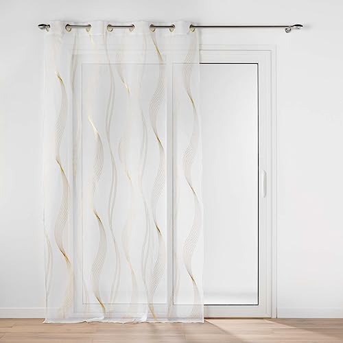 Douceur d'Intérieur, Voilage à Oeillets (140 x 240 cm) Elona Or, Voila Sablé Métallisé