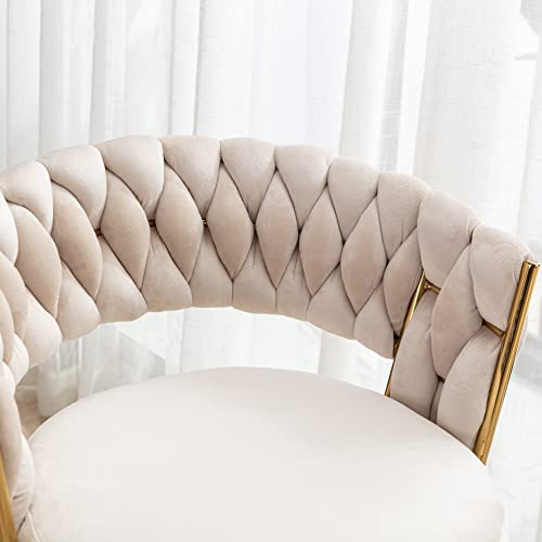 Goolon Velvet Barstool Set Of 2 Woven Counter Chair Modern Bar Stool With Golden Legs For Dining Kitchen Pub Beige #TOP5