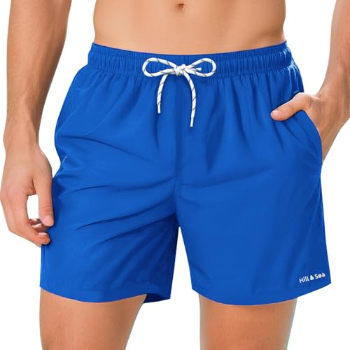 Hill & Sea Bañadores para Hombre Pantalones de Playa para Hombre de Secado rápido Transpirables y Resistentes al Agua Forro de Malla, Bolsillos y bañadores con cordón Ajustable Azul L