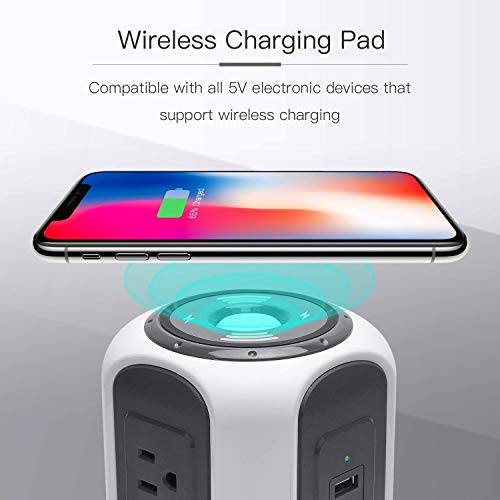 10Ft Power Strip Tower Wireless Charger Superdanny Surge Protector Extension Cord 10A 9-Outlet 4.5A 4 Usb Electrical Charging Station Universal Socket For Laptop Phone White And Gray #TOP1
