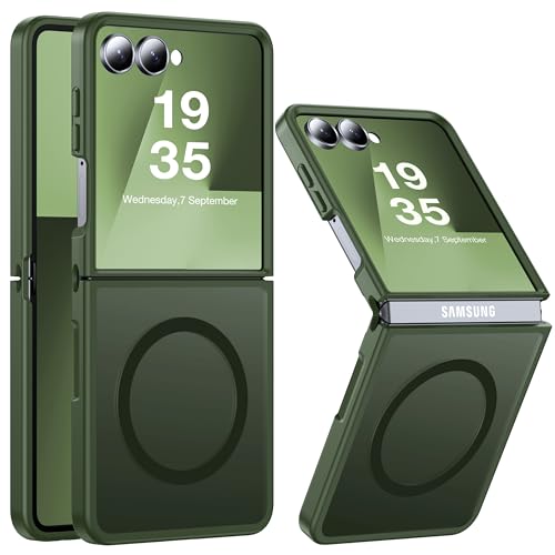 Image of Magnetic for Samsung Galaxy Z Flip 7 Case [Compatible with MagSafe][Anti-Fingerprint][Military Grade Drop Proof] Translucent Hard Back&Soft Silicone Bumper for Flip 7 Phone Case,Forest Green