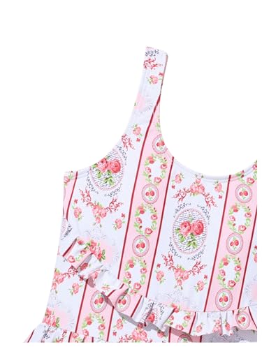 Image of WDIRARA Girl's 2 Piece Floral Print Ruffle Trim Swimsuit Bathing Suit with Cover Up Beach Skirt