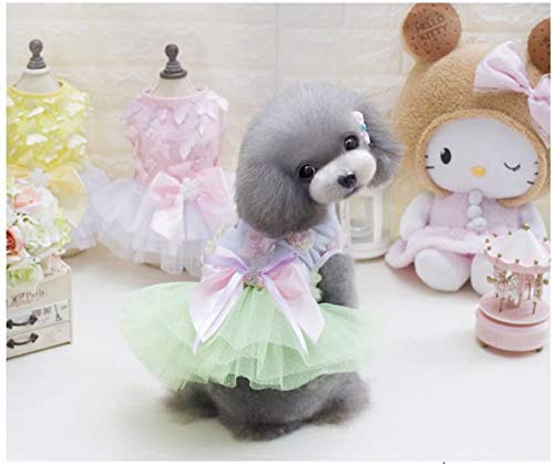 Dog Dress Puppy Skirt Dog Princess Dresses Tutu Flower And Sequin Dot Wedding Lace Dress Luxury Bow Dog Dresses For Small Dogs Girl Cat (Xl, Green) #TOP3