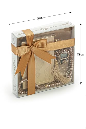Image of İhvan Online Medina Calligraphy Quran Set with Islamic Finger Counter, Portable Digital Prayer Tasbeeh, Pearl Zikirmatic Beads, 3 Pieces Gift for Ramadan & Eid & Mevlut, Gold
