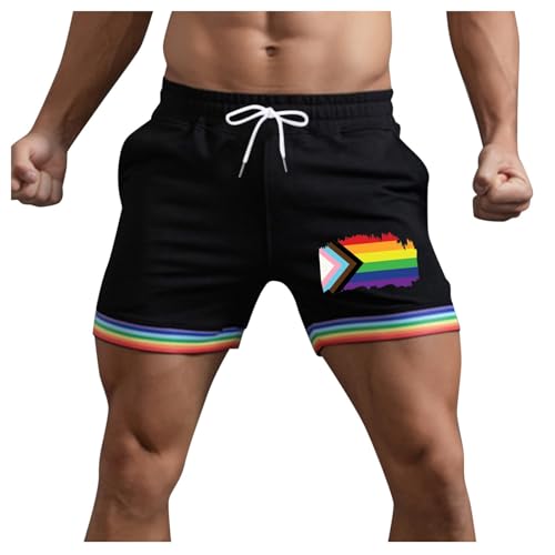 Pantalones cortos de hombre Chino Arco Iris Patchwork de verano Ligeros ajuste normal para Gay Pride Month LGBTQ Transpirables Suaves Cómodos Pantalones Impresión Secado Rápido Playa, X Negro, S