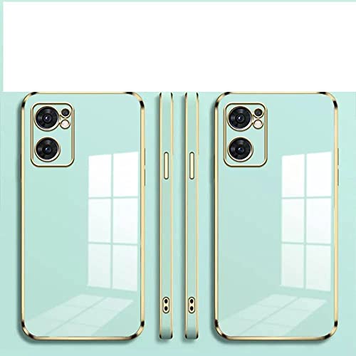 Image of Apurb Store for Oppo Reno 7 5G Plating Square Gold Frame Phone Case Luxury Soft Silicone Back Cover (for Oppo Reno 7 5G, Mint Green)