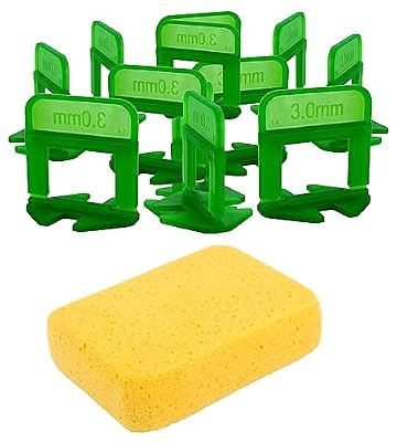 EMAISTORE 2000 Pcs Premium Tile Leveling System 1/8”(3mm) anti-lip tile spacers for easy, seamless tile installation Professional tile leveling clips. Includes 1 sponge