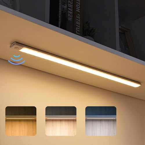 Under Cabinet Light Necomi 3 Colors Motion Sensor Light 2500mAh Rechargeable Wireless Closet light Dimmable Night Lights for Bedroom Closet Kitchen Hallway Cupboard Light 30cm