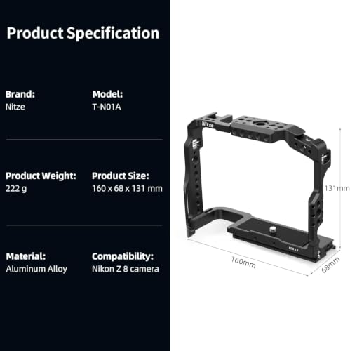 Image of Nitze Aluminum Alloy Camera Cage for Nikon Z8, Compatible with Arca Swiss, with Cold Shoe