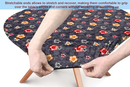 Image of The Furnishing Tree Round Elastic Fitted Dining Table Cover WxL 36x36 Inches Floral Pattern Grey