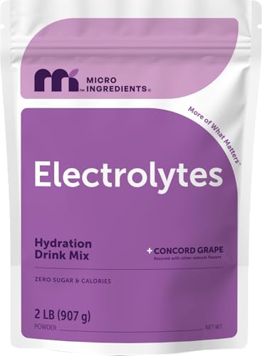 Micro Ingredients Electrolytes Powder, 2lbs (139 Servings) | Sugar Free | Sweet Concord Grape Flavor | 1,000 mg High Potassium Hydration Drink Mix | Keto Friendly, Non-GMO