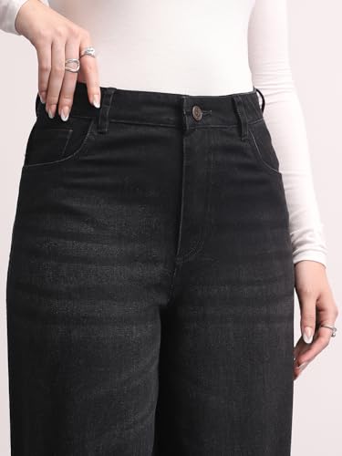 Image of Urbano Fashion Women's High Rise Loose Baggy Fit Washed Jeans Non-Stretchable