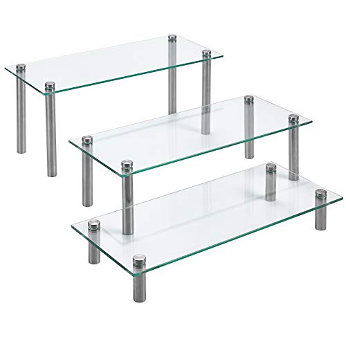 image for ZAFUU 3 Tier Rectangle Tempered Glass Retail Display Stand 5 x 12 Incc