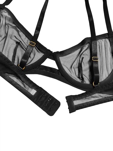 Image of Lilosy Sexy Mesh Sheer Underwire Push Up Lingerie Set Lingerie Set
