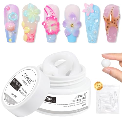SUPWEE 30g White Sculpting Gel for Nail Art Molding Gel for Nails 3D Nail Gel Hard Extension Non Stick Hand Nail Art Design Salon DIY at Home