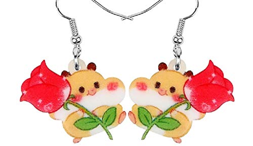 Adorable Cute Love Valentine Designs of Animals Earrings (Squirrel with Rose)