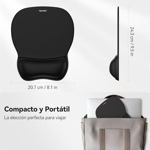 TECKNET Alfombrilla Ratón con Ergonómica, Reposamuñecas Mouse Pad con Apoyo, Alfombrilla Gaming de Gel Fresco y Transpirable, Impermeable y Fácil de Limpiar, Almohadilla Raton de PU Antideslizante - imagen 6