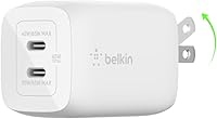 Vista 13 de Belkin Bloque Cargador Dual USB C de 65W, Carga Súper Rápida PD 3.0 con GaN - Samsung Galaxy S25, Apple iPhone 17, Air, Pro, Pro Max, iPad, MacBook