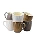 Elama HoneyComb 6 Piece Embossed Stoneware 15 Ounce Coffee and Tea Mug Set in Assorted Colors, Assorted White, Purple, Taupe