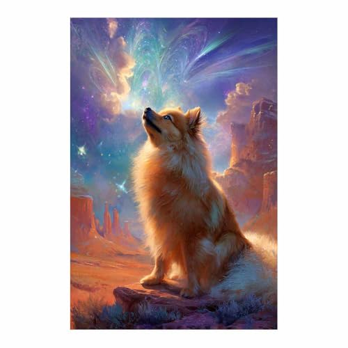 Tableau sur toile décoration murale salon motif chien et étoiles 40x60cm multicolore