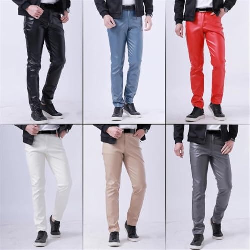 Men Pu Pants Skinny Fit Elasti Motorcycle Trousers Wet Look Stretch Streetwear Pants2