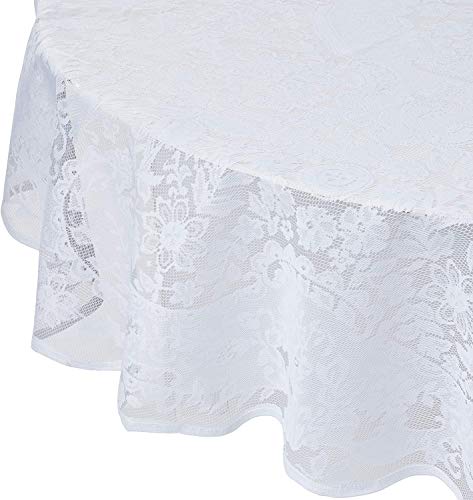 Adonisusa 60 Inch Round Lace Tablecloth With Floral Design In White Or Ecru Color. (White) #TOP4