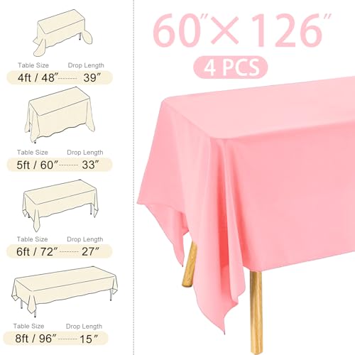 Image of 4 Pack Rectangle Tablecloth 60x126 Inch Pink Washable Polyester Table Cover for Wedding Dining Table Buffet Parties Banquet Decoration(Pink)