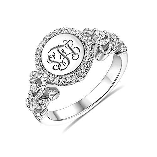 AILIN Custom Classic Round Monogram Ring 925 Sterling Silver Personalized Engraving initials Rings Graduation Christmas Wedding Anniversary Mother’s Day Jewelry Gifts For Women Sister Wife Daughter