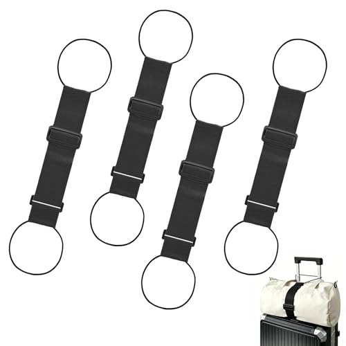 Multi Use Strong Adjustable Luggage Connector Straps for Suitcases,4 Pack Flexible Luggage Accessories Elastic Fastening Bag Strap (Black-4pcs)