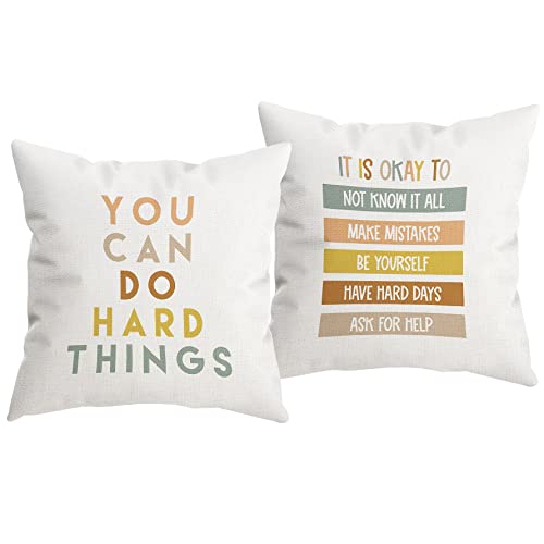 Huyaw Colorful You Can Do Hard Things Inspirational Quotes Throw Pillow Cover, Motivational Gifts, Teen Girl Boy Pillow Case 18 X 18 Inch Home Bedroom Office Dorm Bed Sofa Decor Set Of 2 #TOP13