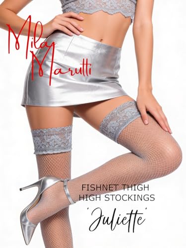 Image of Mila Marutti Fishnet Thigh High Stockings for Women with Lace Top | Fish Net Stockings Lingerie | Colored Fishnets