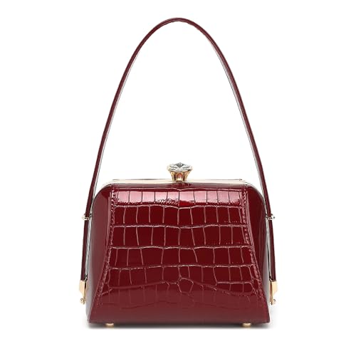 Style Strategy Push Lock Crossbody for women trapezoid Handbags Hardware Chain Crocodile Textured Shoulder patent leather bag