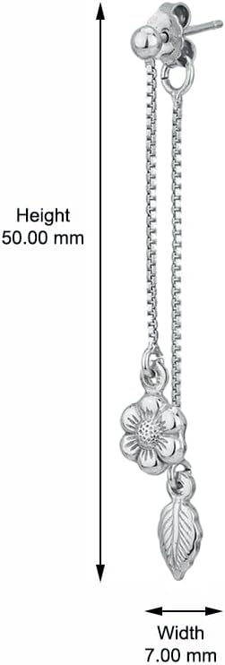 Vanbelle Sterling Silver Jewelry - Rhodium Plated with 925 Stamp - Dangling Front & Back Flower-Leaf Earring - Elegant Beautifully Handcrafted for Women
