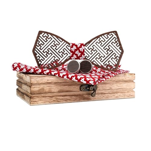 Noeud papillon en bois ajustable avec boutons de manchette carrés pour costume de mariage