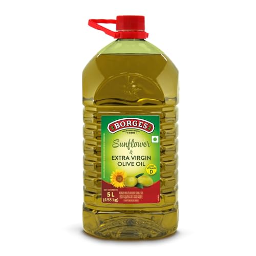 Image of Borges Super blend of Extra virgin Olive oil & Sunflower oil - 5 ltr | Ideal for Deep frying, Shallow Frying, all types of cuisines