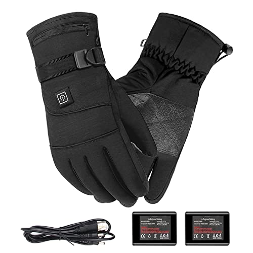 tongfeng Guantes calefactados con batería para hombre, guantes térmicos con batería recargable de 3.7 V con 3 engranajes de temperatura, guantes térmicos de calentamiento rápido para pantalla táctil