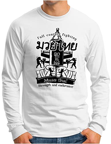T-shirt Muay-Thai manches longues blanc OM3 coupe confort du S au 4XL pour homme