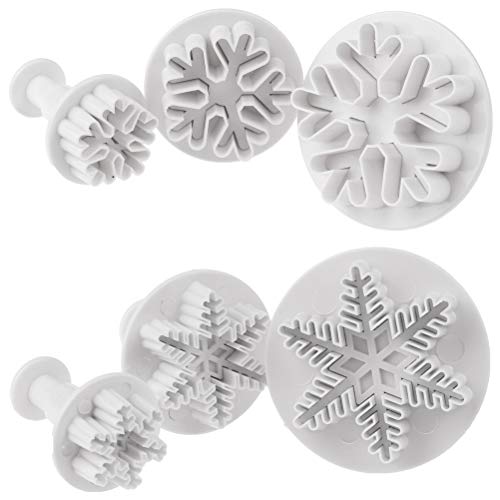 Eshylala 6 Packs Snowflake Cookie Cutters Plunger Decorating Fondant Cookie Cake Plunger Cutters Molds Embossing Tool for Christmas and Winter Holiday
