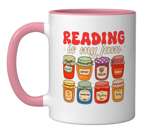 Reading Teacher Reading Book Lover Reading Is That My Jam Ceramic Mug, Pink/White