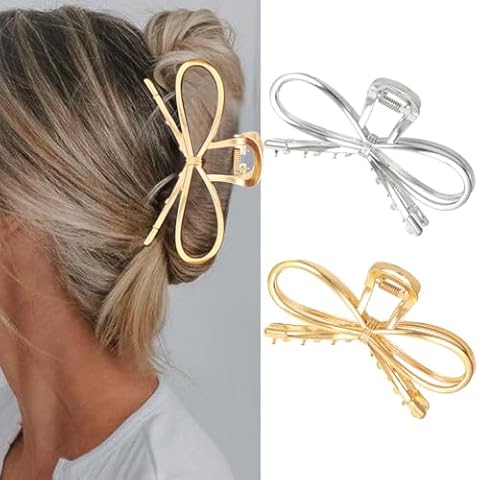 CAKURE Gold Bow Claw Clip Metal Hair Clips Large Bow Hair Catch Barrette Hair Accessories for Women and Girls (Pack of 2) Cover