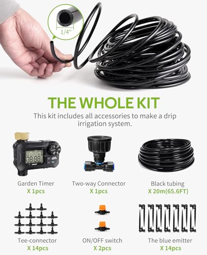 image for HIRALIY 65FT Automatic Drip Irrigation Kits with Garden Timer, 1/4