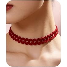 Red Choker for Women Retro 90s Tattoo Choker Necklaces Lace Choker Necklace Vintage Trendy Y2K Fashion Jewelry Gift